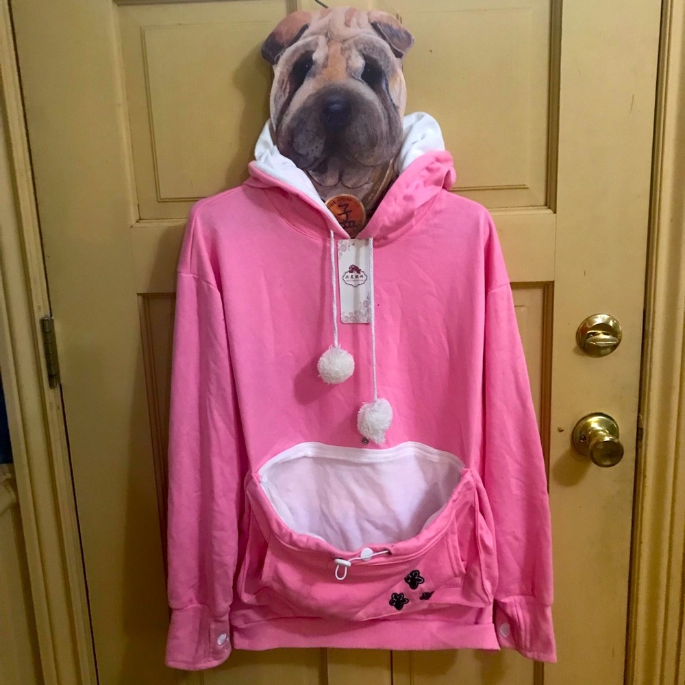 Pink animal pouch cat hoodie